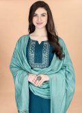 Teal Cotton  Embroidered Trendy Salwar Kameez for Casual - 1