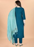 Teal Cotton  Embroidered Trendy Salwar Kameez for Casual - 2