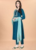Teal Cotton  Embroidered Trendy Salwar Kameez for Casual - 3