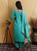Teal Cotton  Resham Work Palazzo Suit for Party - 2