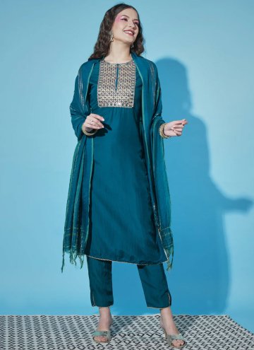 Teal Cotton Silk Embroidered Salwar Suit for Festi