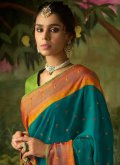 Teal Designer Saree in Brasso with Woven - 1