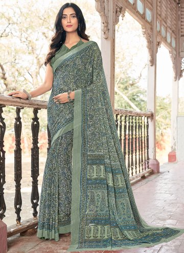 Teal Designer Saree in Chiffon with Printed