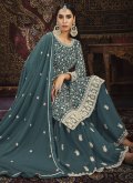 Teal Faux Georgette Embroidered Palazzo Suit for Ceremonial - 1