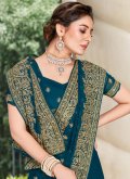 Teal Georgette Embroidered Contemporary Saree - 1