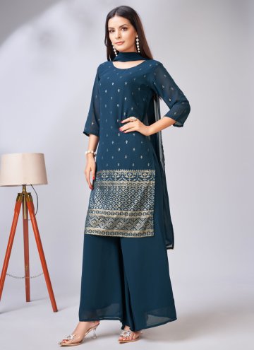 Teal Georgette Embroidered Salwar Suit