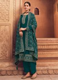 Teal Georgette Embroidered Salwar Suit for Ceremonial - 1
