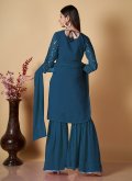Teal Georgette Sequins Work Palazzo Suit for Casual - 2