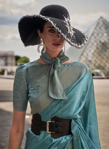 Teal Handloom Silk Woven Classic Designer Saree for Ceremonial