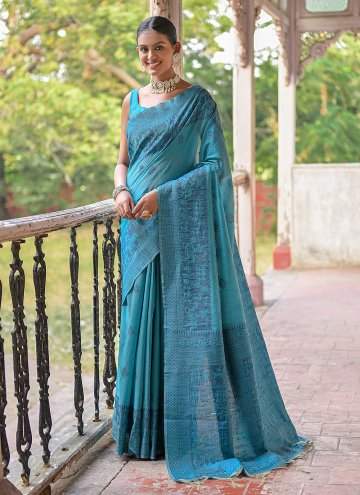 Teal Handloom Silk Woven Designer Saree for Ceremo