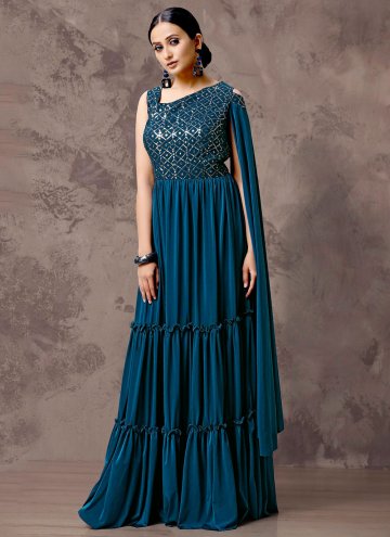 Teal Imported Sequins Work Designer Gown for Engagement