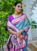 Teal Kanjivaram Silk Meenakari Trendy Saree for Ceremonial - 2
