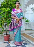 Teal Kanjivaram Silk Meenakari Trendy Saree for Ceremonial - 3