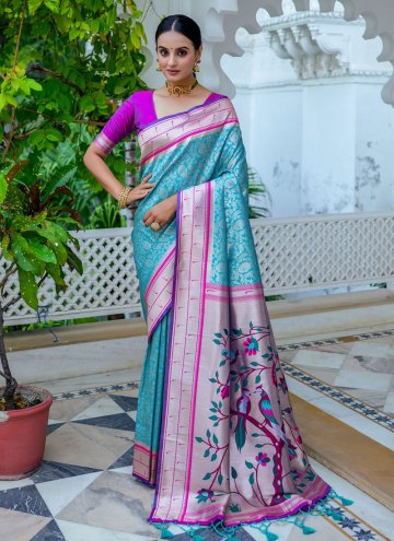 Teal Kanjivaram Silk Meenakari Trendy Saree for Ceremonial
