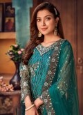 Teal Leyered Salwar Suit in Net with Embroidered - 2