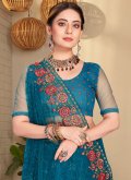 Teal Net Embroidered Trendy Saree - 1
