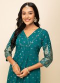 Teal Palazzo Suit in Crepe Silk with Designer - 1