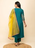 Teal Palazzo Suit in Crepe Silk with Designer - 2
