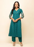 Teal Palazzo Suit in Crepe Silk with Designer - 3