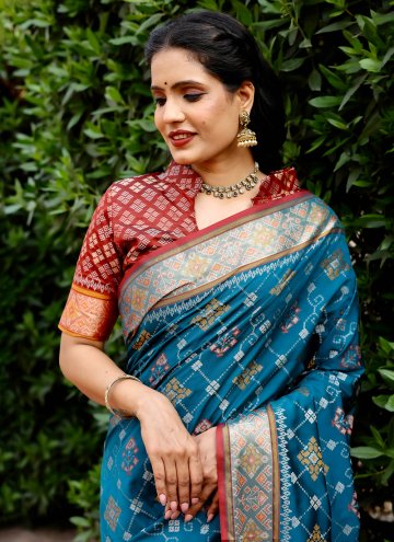 Teal Patola Silk Woven Designer Saree for Ceremonial