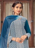 Teal Rayon Embroidered Trendy Salwar Suit for Festival - 1