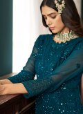 Teal Salwar Suit in Faux Georgette with Embroidered - 1