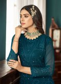 Teal Salwar Suit in Faux Georgette with Embroidered - 2