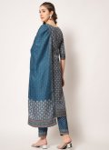 Teal Salwar Suit in Muslin with Embroidered - 2