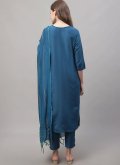 Teal Salwar Suit in Silk Blend with Embroidered - 1