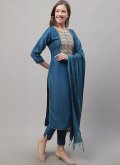 Teal Salwar Suit in Silk Blend with Embroidered - 2