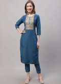 Teal Salwar Suit in Silk Blend with Embroidered - 3