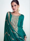 Teal Salwar Suit in Silk with Embroidered - 1