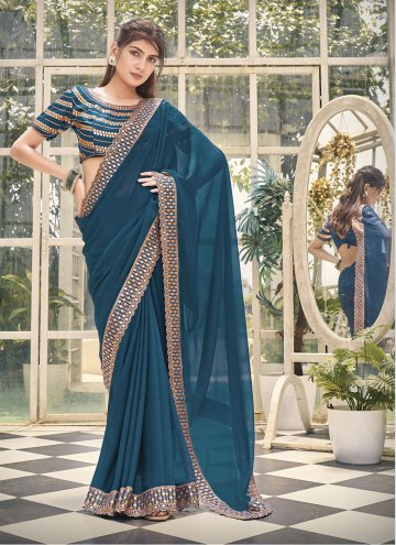 Teal Shimmer Embroidered Contemporary Saree