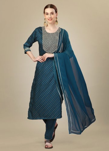 Teal Silk Blend Embroidered Salwar Suit