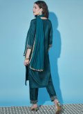 Teal Silk Blend Embroidered Salwar Suit for Festival - 1