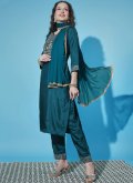 Teal Silk Blend Embroidered Salwar Suit for Festival - 2