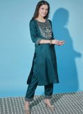 Teal Silk Blend Embroidered Salwar Suit for Festival - 3