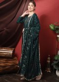 Teal Silk Embroidered Pant Style Suit for Ceremonial - 2