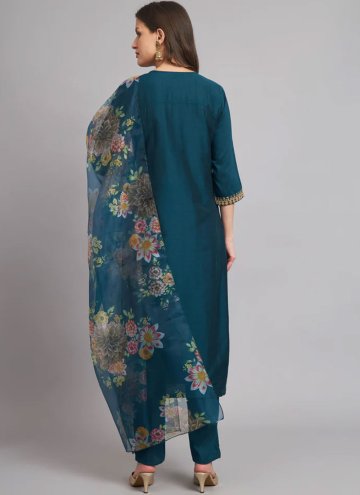 Teal Silk Embroidered Salwar Suit