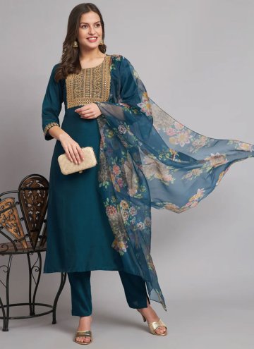 Teal Silk Embroidered Salwar Suit