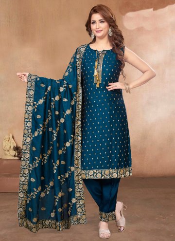 Teal Silk Embroidered Salwar Suit for Ceremonial