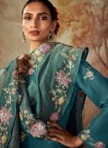 Teal Silk Embroidered Salwar Suit for Ceremonial - 1
