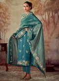 Teal Silk Embroidered Salwar Suit for Ceremonial - 2