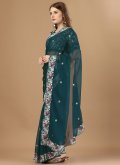 Teal Silk Embroidered Trendy Saree - 3