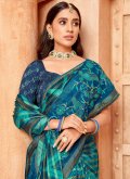 Teal Trendy Saree in Chiffon with Printed - 1