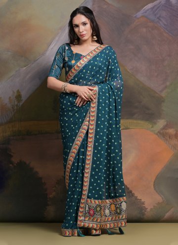 Teal Trendy Saree in Georgette with Cord