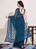 Teal Trendy Saree in Net with Embroidered - 1