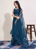 Teal Trendy Saree in Net with Embroidered - 2
