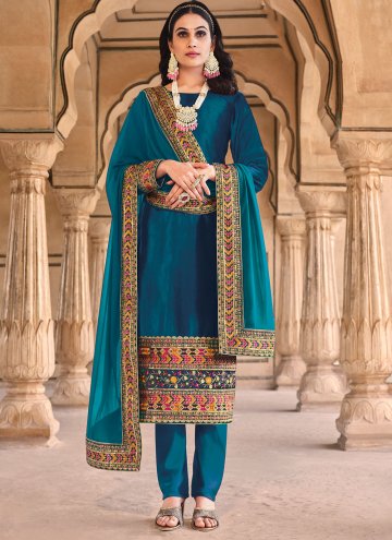 Teal Velvet Embroidered Pant Style Suit