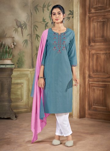 Teal Viscose Embroidered Trendy Suit for Ceremonia